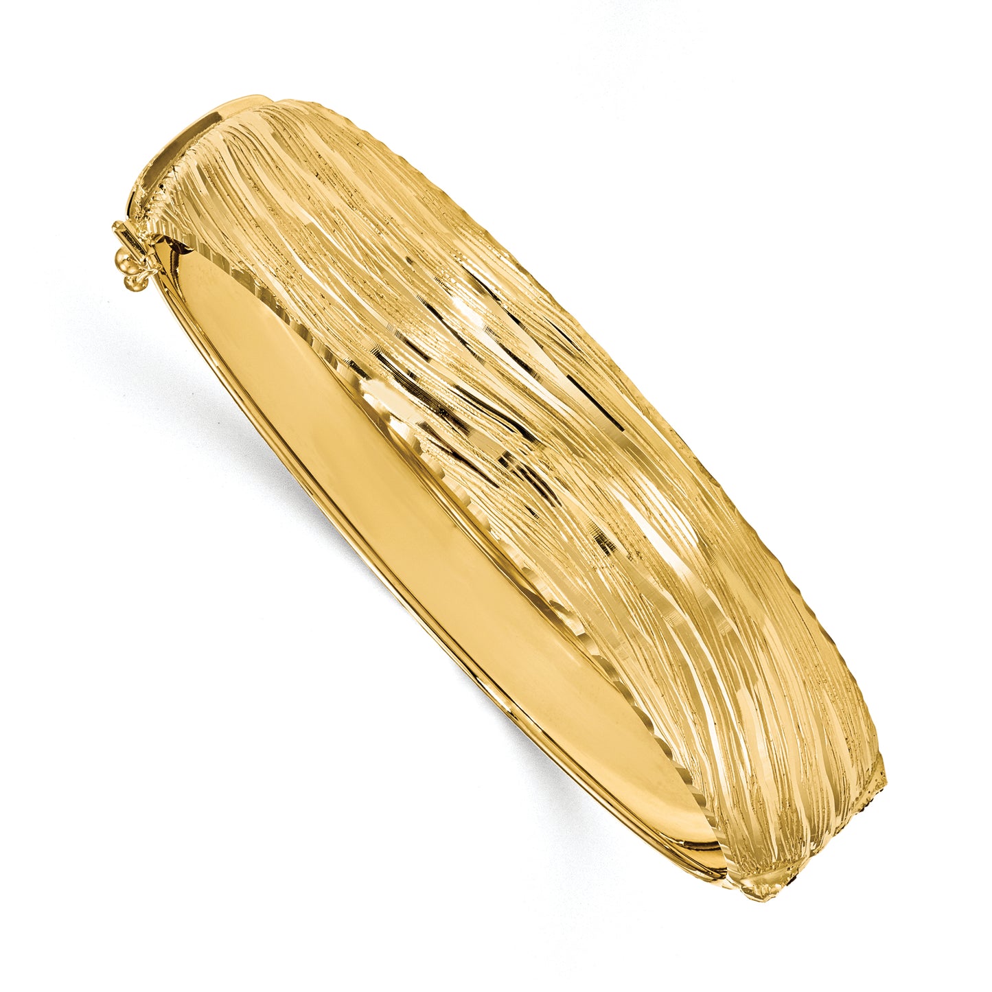 14K Yellow Gold Polished And Textured Hinged Bangle