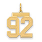 14k Yellow Gold 14k Medium Satin Number 92 Charm