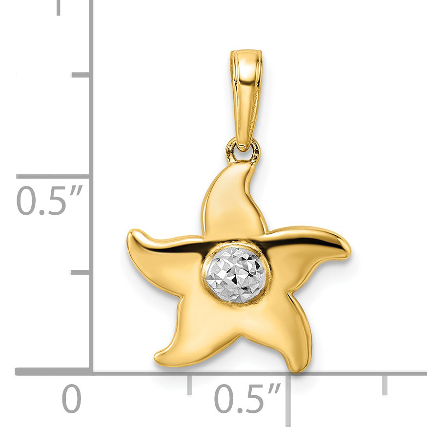 14K Yellow & Rhodium And White Diamond-Cut Starfish Pendant