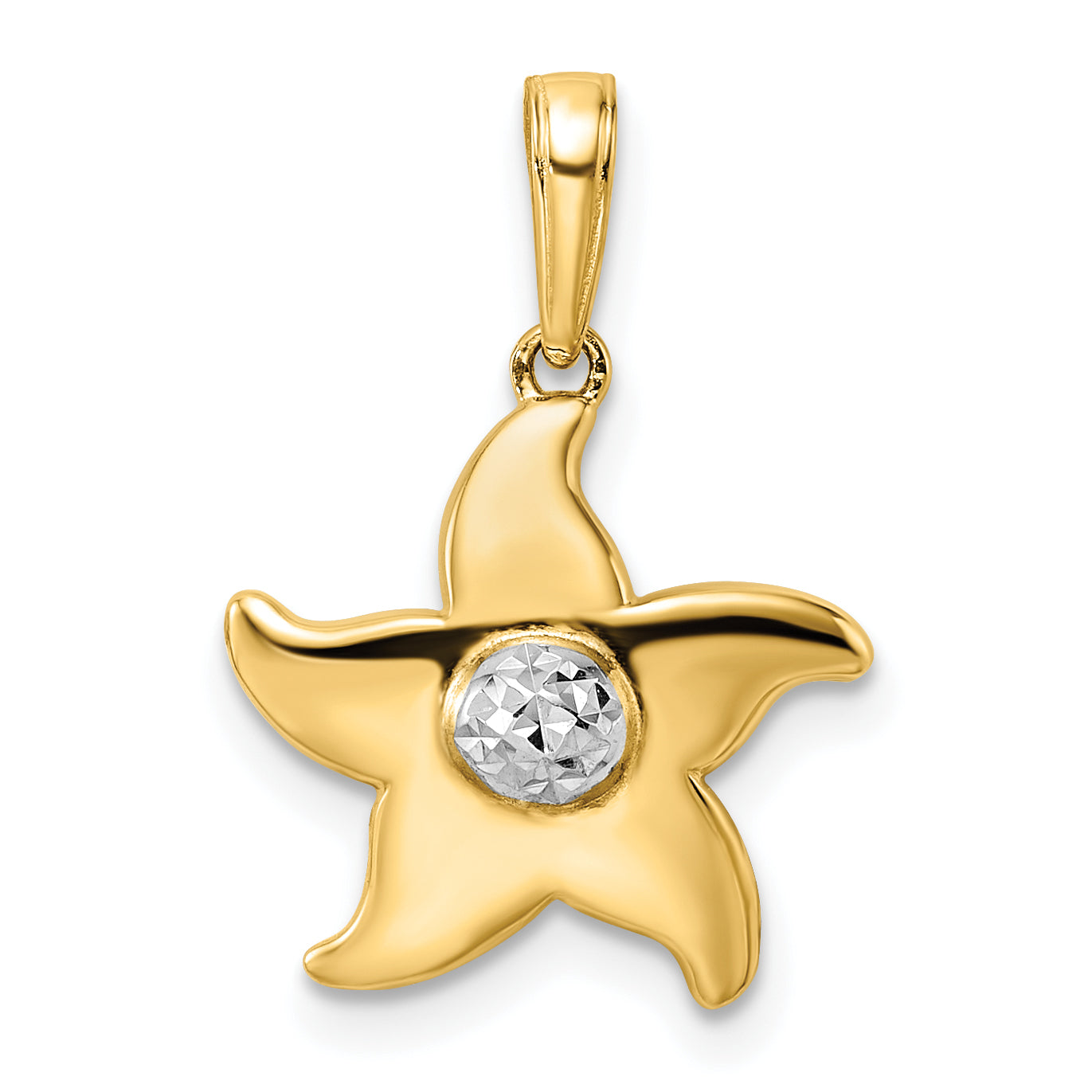 14K Yellow & Rhodium And White Diamond-Cut Starfish Pendant