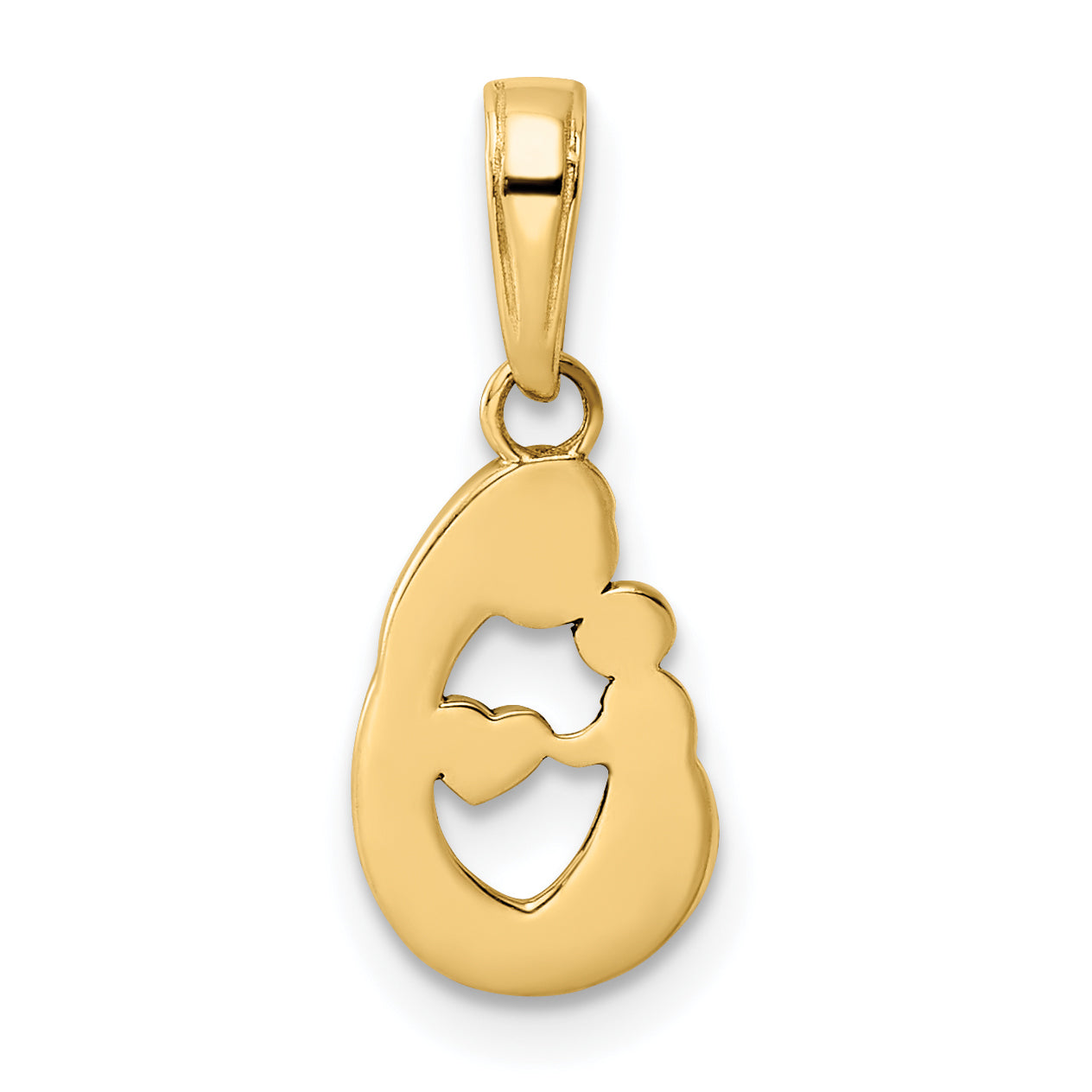 14K Yellow & Rhodium And White Diamond-Cut Mother Baby Teardrop Pendant