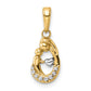 14K Yellow & Rhodium And White Diamond-Cut Mother Baby Teardrop Pendant