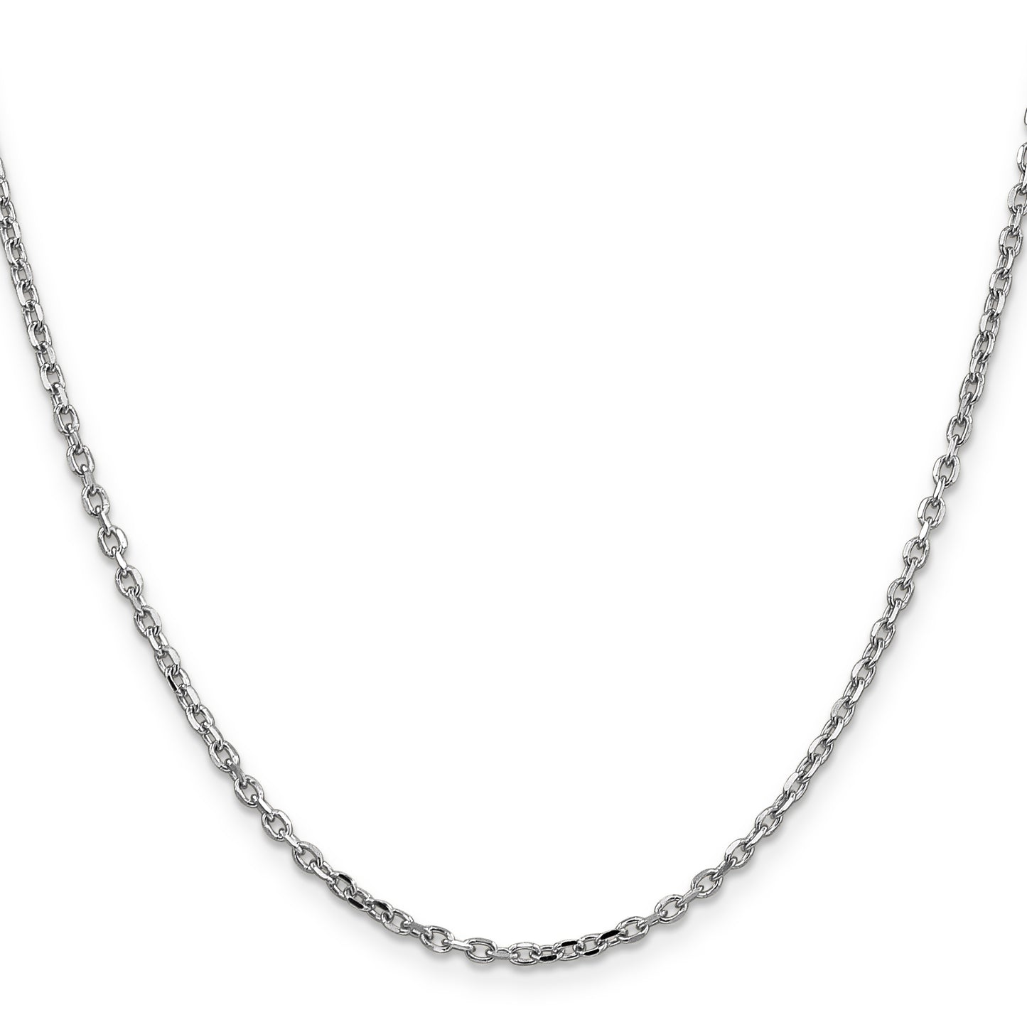 14K White Gold 16 Inch 2.2mm Diamond-Cut Round Open Link Cable With Lobster Clasp Chain