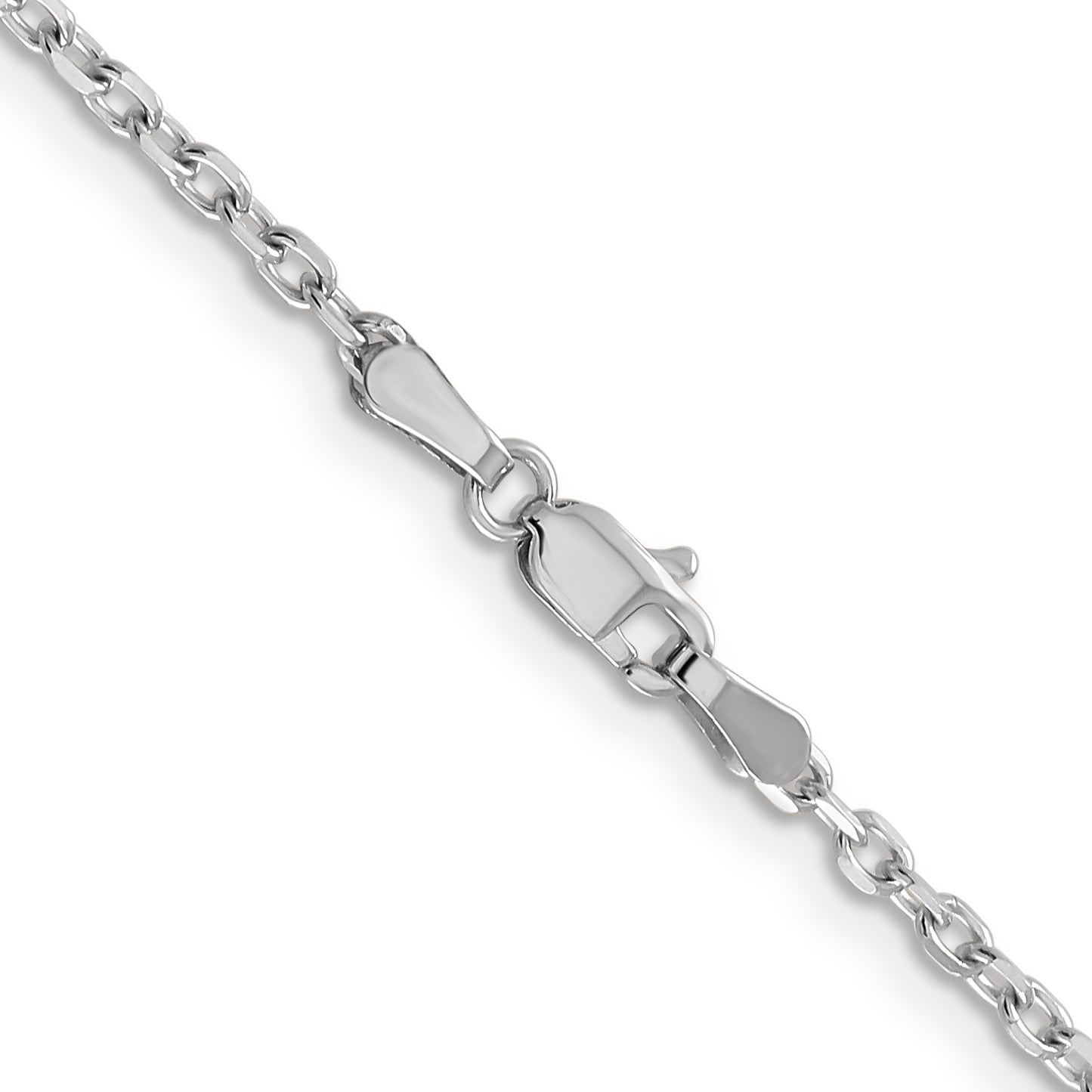 14K White Gold 16 Inch 2.2mm Diamond-Cut Round Open Link Cable With Lobster Clasp Chain