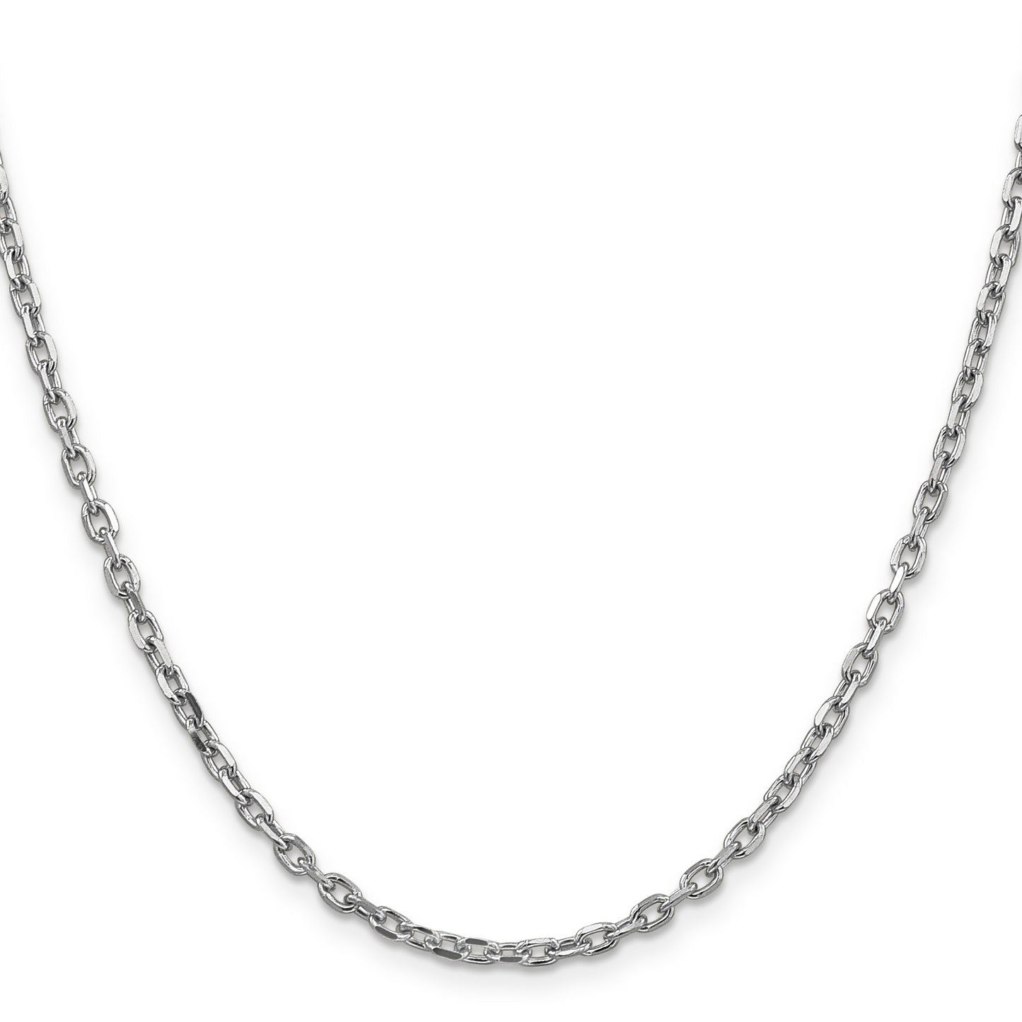 14K White Gold 16 Inch 3mm Diamond-Cut Round Open Link Cable With Lobster Clasp Chain