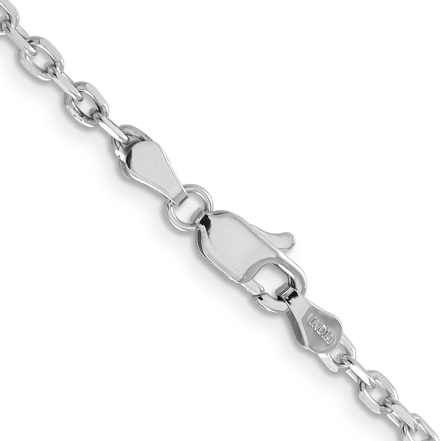 14K White Gold 16 Inch 3mm Diamond-Cut Round Open Link Cable With Lobster Clasp Chain