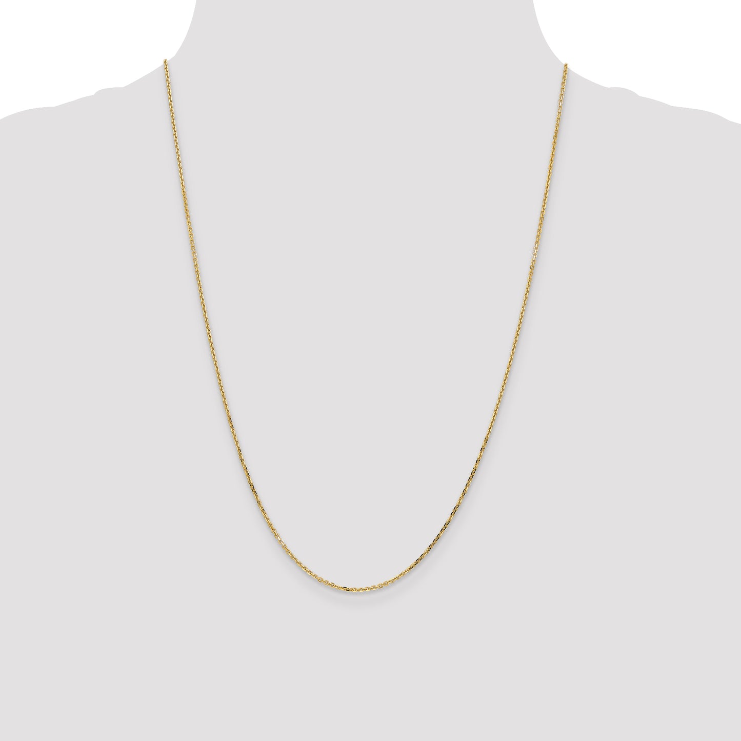 14K Yellow Gold 24 Inch 1.4mm Diamond-Cut Round Open Link Cable With Lobster Clasp Chain