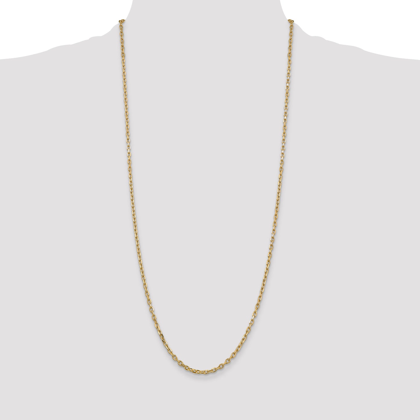 14K Yellow Gold 30 Inch 3mm Diamond-Cut Round Open Link Cable With Lobster Clasp Chain