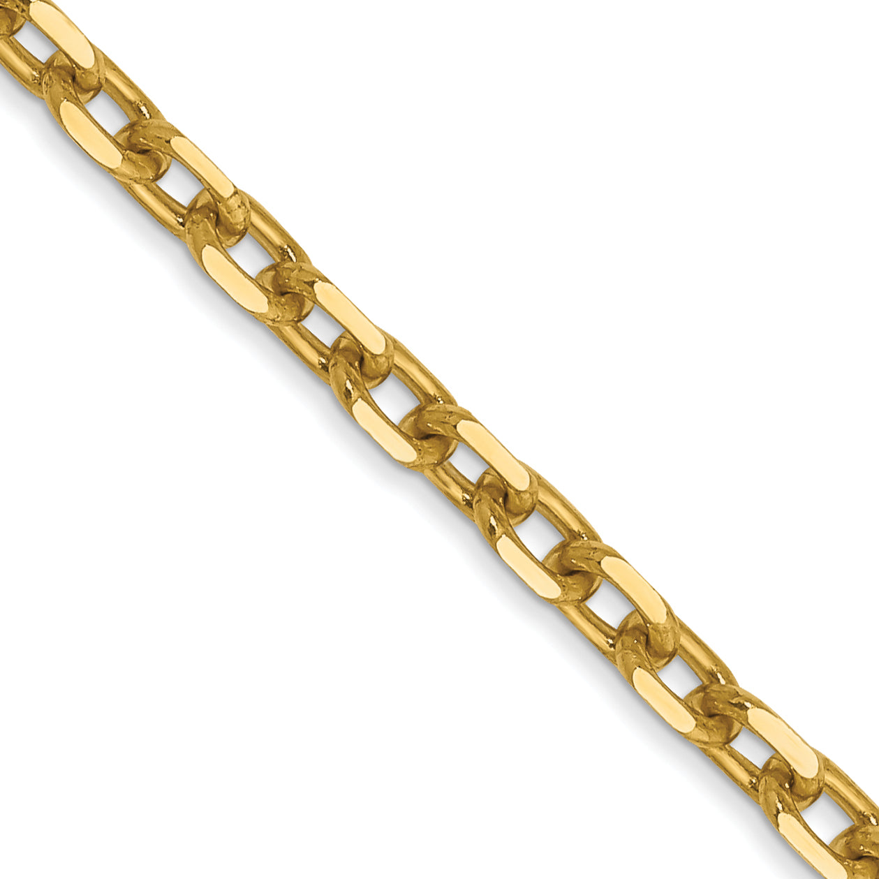 14K Yellow Gold 30 Inch 3mm Diamond-Cut Round Open Link Cable With Lobster Clasp Chain