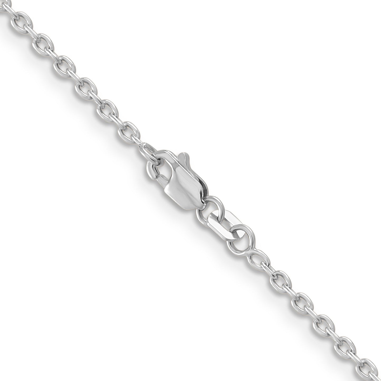 14K White Gold 16 Inch 2mm Round Open Link Cable With Lobster Clasp Chain