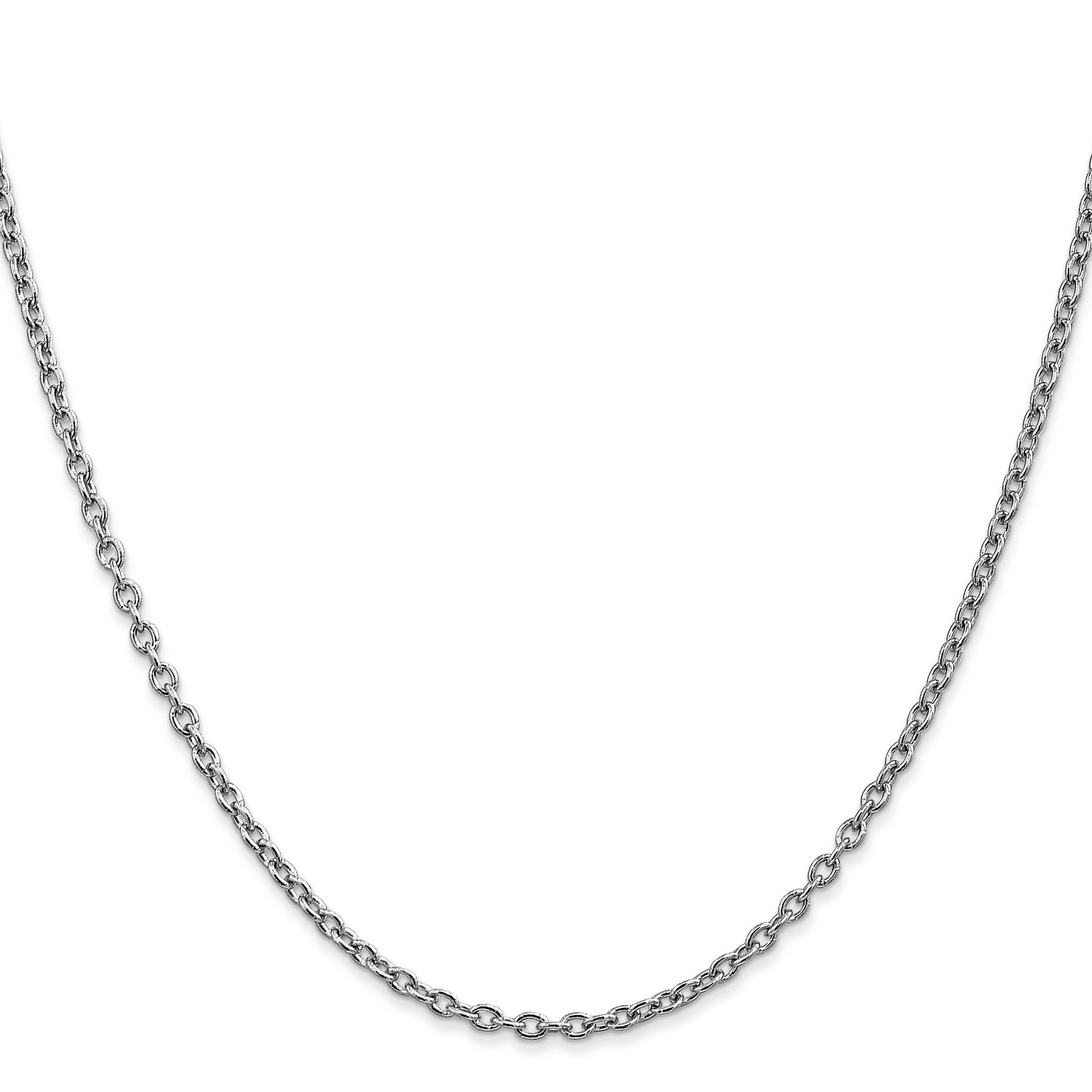 14K White Gold 16 Inch 2.4mm Round Open Link Cable With Lobster Clasp Chain