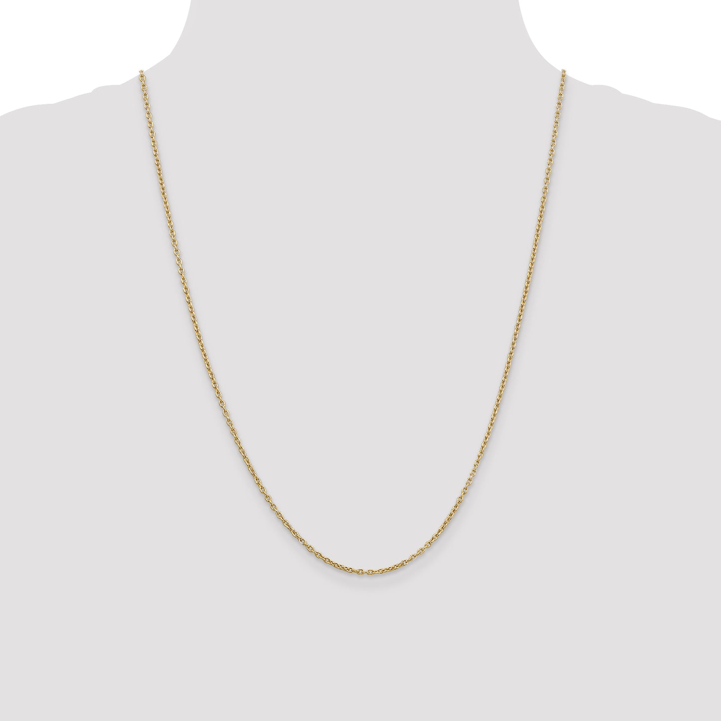 14K Yellow Gold 24 Inch 2mm Round Open Link Cable With Lobster Clasp Chain