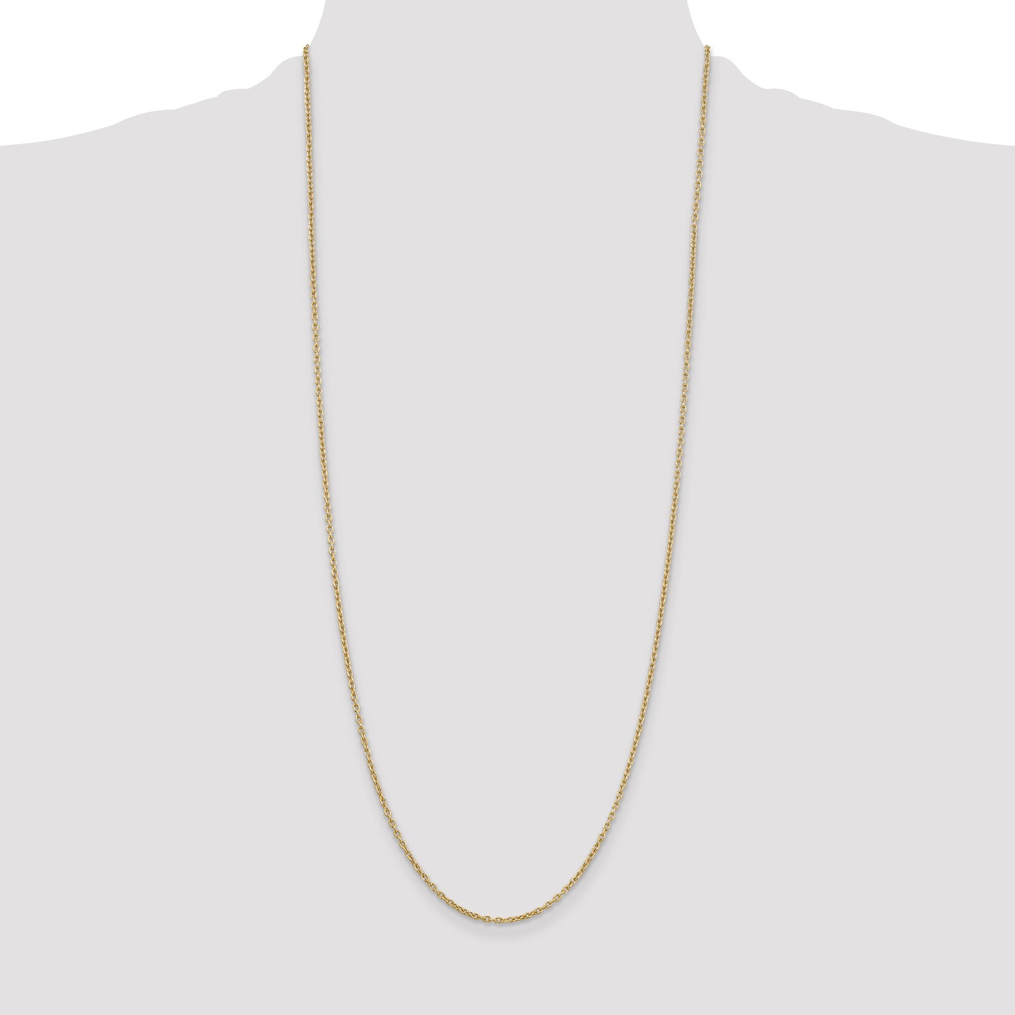 14K Yellow Gold 30 Inch 2mm Round Open Link Cable With Lobster Clasp Chain