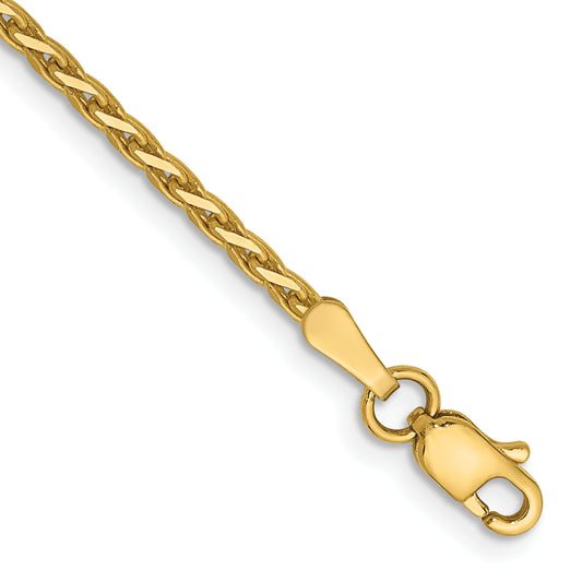 14K Yellow Gold 7 Inch 1.9mm Diamond-Cut Parisian Wheat With Lobster Clasp Bracelet