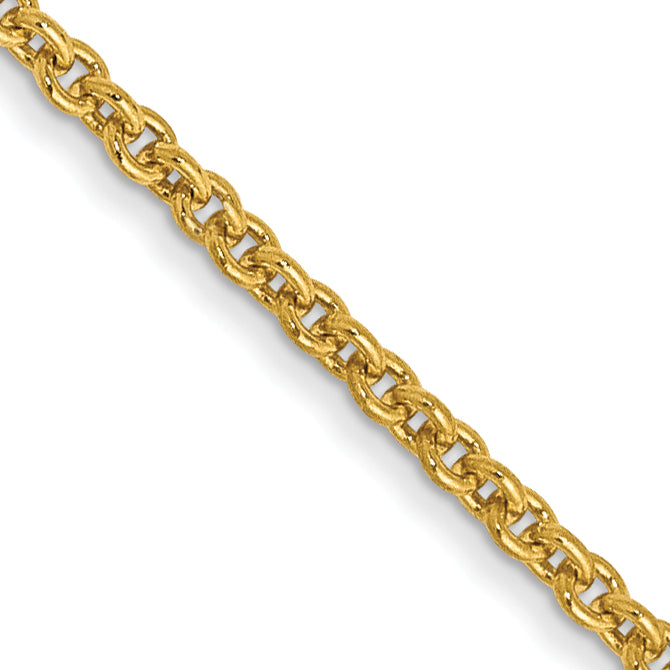 14K Yellow Gold 24 Inch 1.4mm Round Open Link Cable With Lobster Clasp Chain