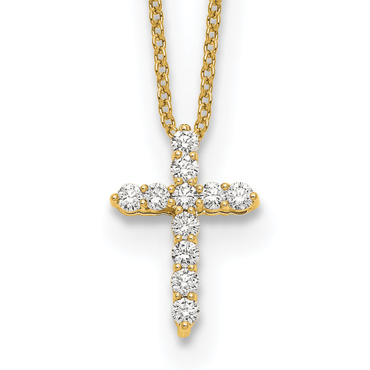 14k Yellow Gold 1/4 Ct. Lab Grown Diamond VS/SI+ G+ 18 inch Cross Pendant Necklace