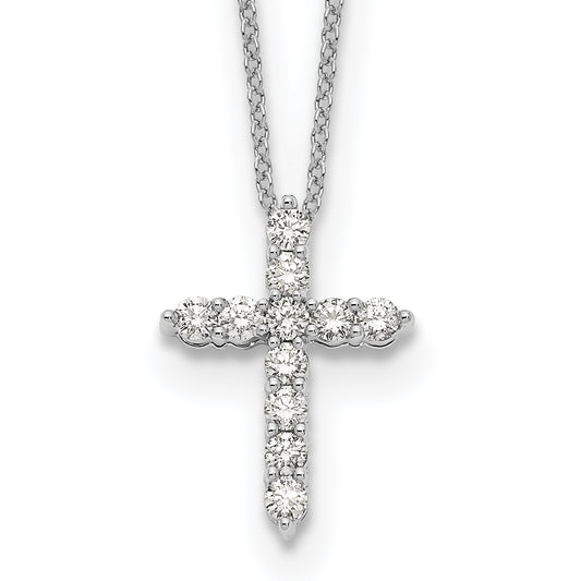 14k White Gold 1/2 Ct. Lab Grown Diamond VS/SI+ G+ 18 inch Cross Pendant Necklace