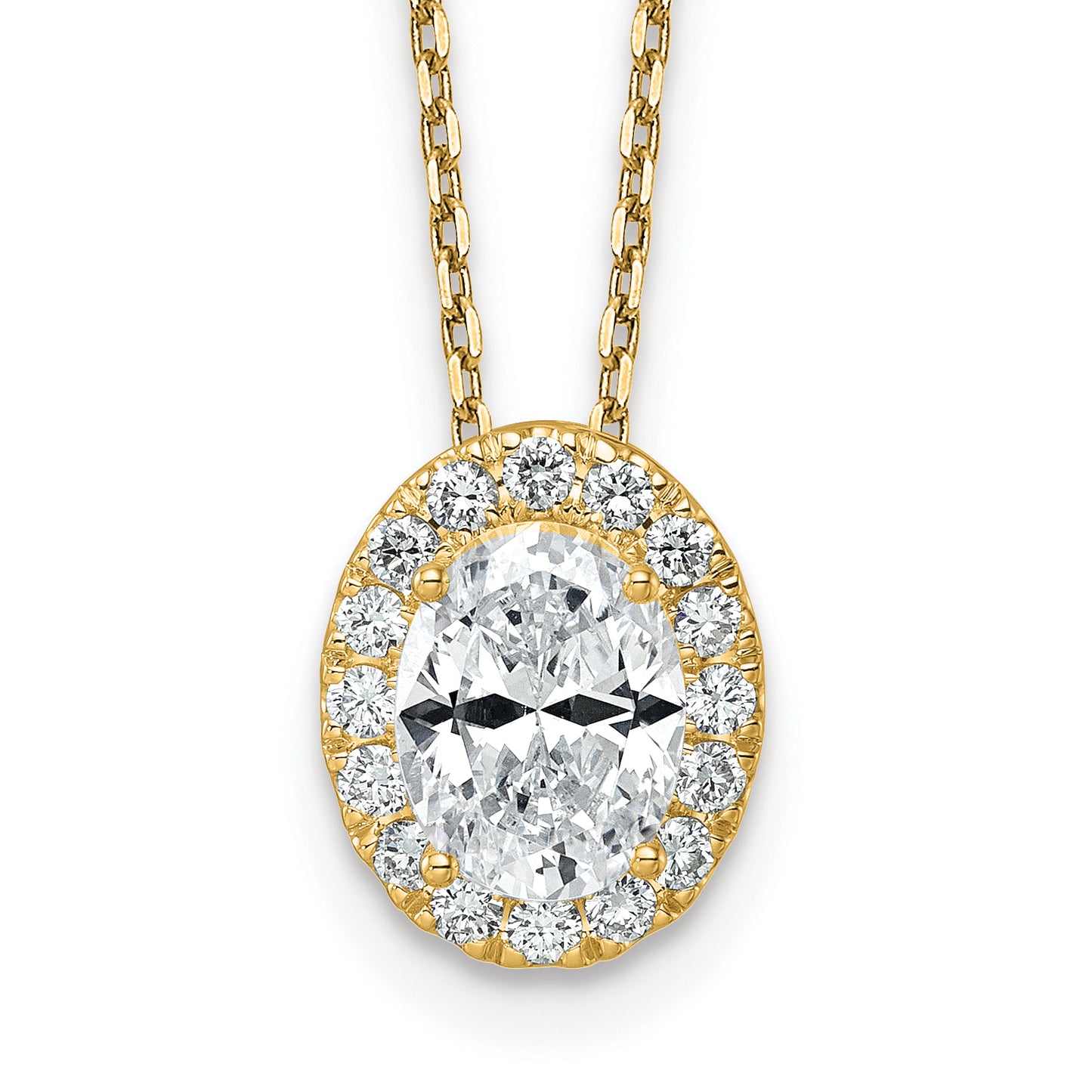 14k Yellow Gold 2 1/2 Ct. Certified Lab Grown Diamond VS/SI+ G+ 18 inch Oval Halo Pendant Necklace