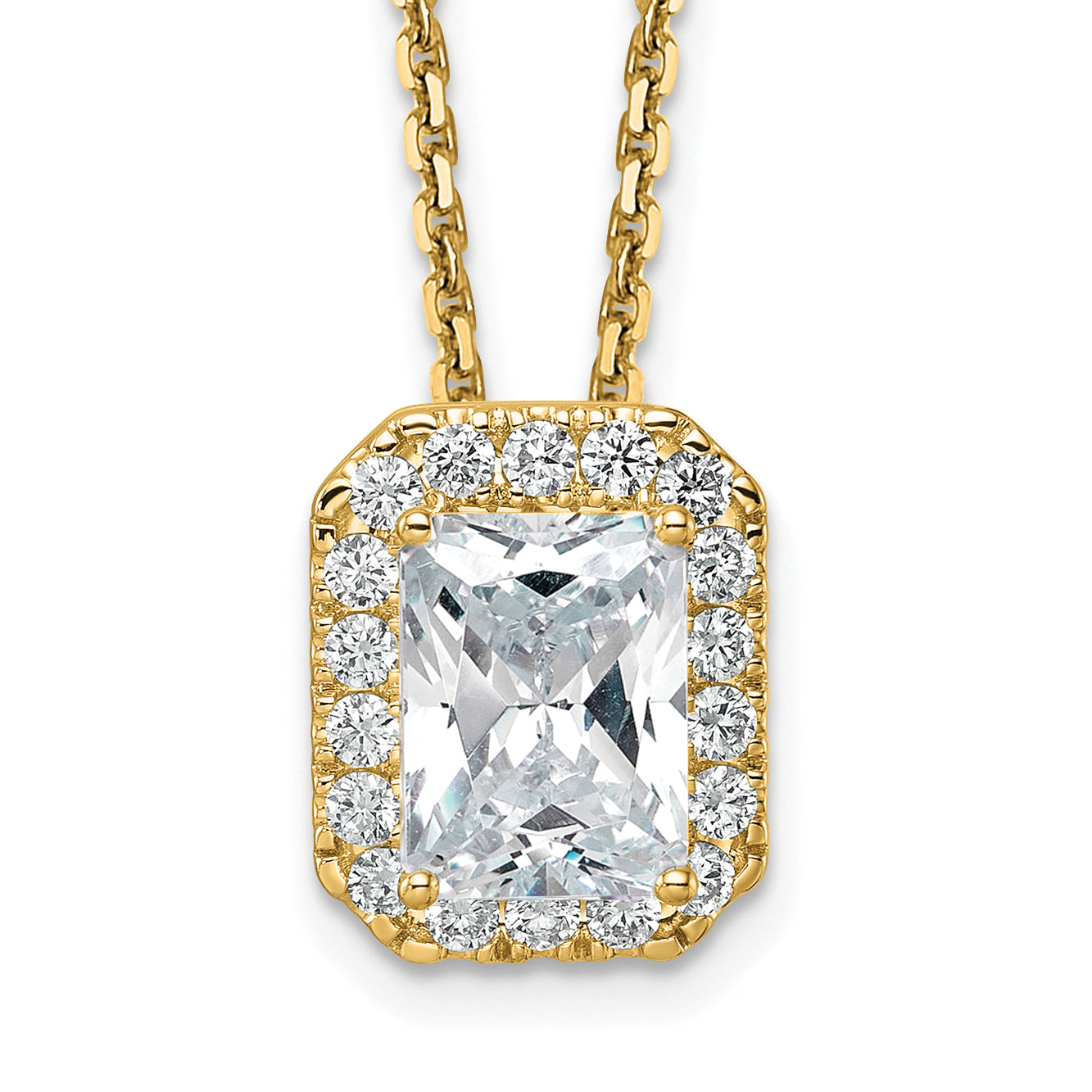 14k Yellow Gold 2 1/2 Ct. Certified Lab Grown Diamond VS/SI+ G+ 18 inch Radiant Halo Pendant Necklace