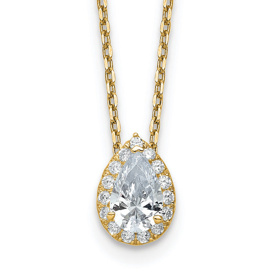 14k Yellow Gold 2 3/8 Ct. Certified Lab Grown Diamond VS/SI+ G+ 18 inch Pear Halo Pendant Necklace