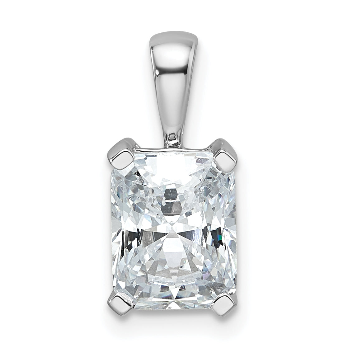 14k White Gold 2 Ct. Lab Grown Diamond VS/SI+ G+ Radiant Four Prong Pendant