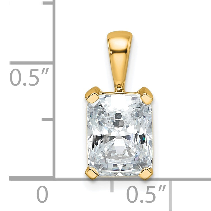 14k Yellow Gold 2 Ct. Lab Grown Diamond VS/SI+ G+ Radiant Four Prong Pendant