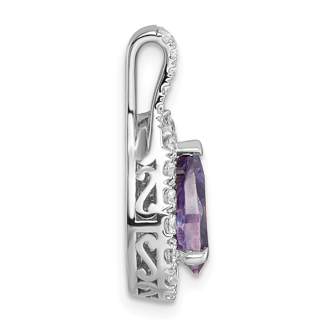 14k White Gold 14KW Lab Grown VS/SI FGH Diamond and Amethyst Pear Pendant