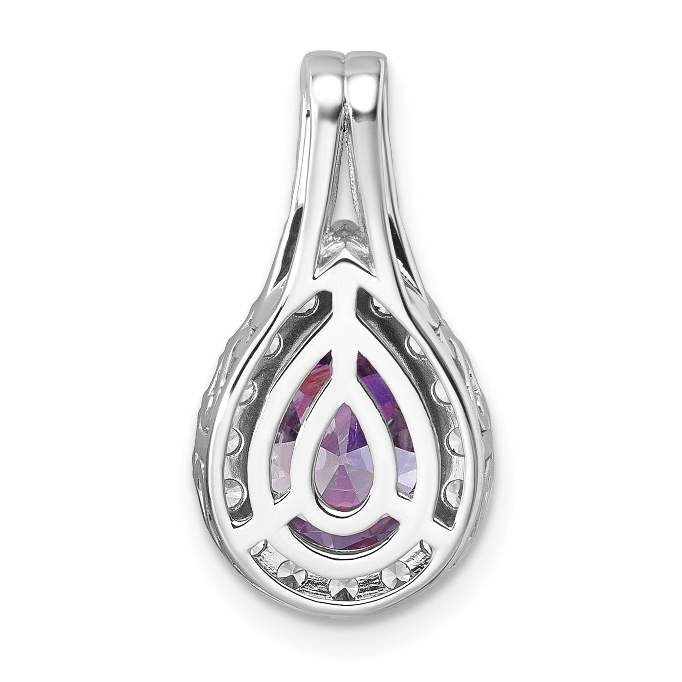 14k White Gold 14KW Lab Grown VS/SI FGH Diamond and Amethyst Pear Pendant