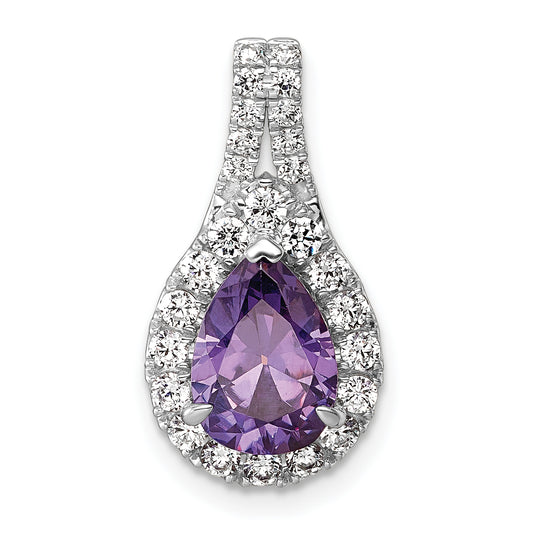 14k White Gold 14KW Lab Grown VS/SI FGH Diamond and Amethyst Pear Pendant