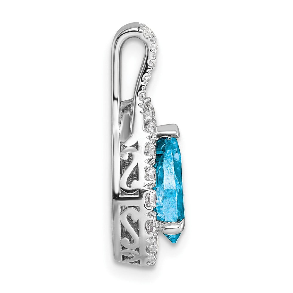 14k White Gold 14KW Lab Grown VS/SI FGH Dia and Blue Topaz Pear Complete Pendant