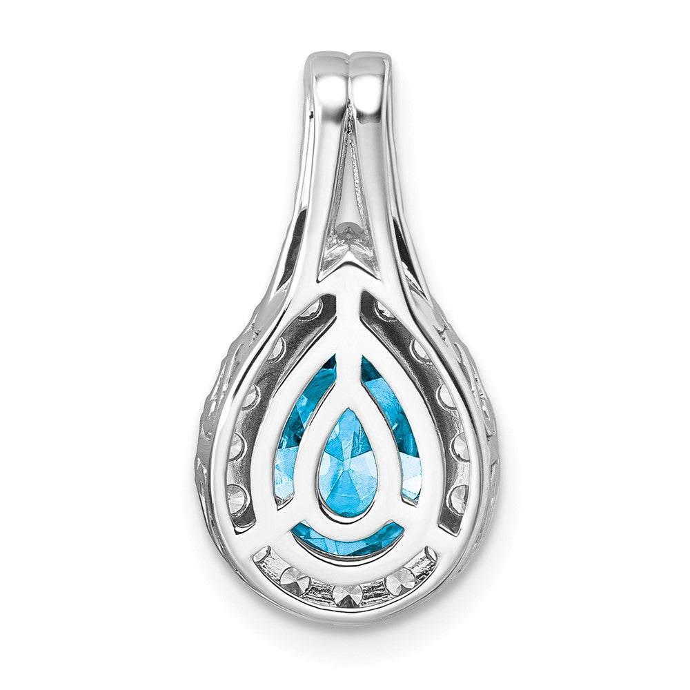 14k White Gold 14KW Lab Grown VS/SI FGH Dia and Blue Topaz Pear Complete Pendant