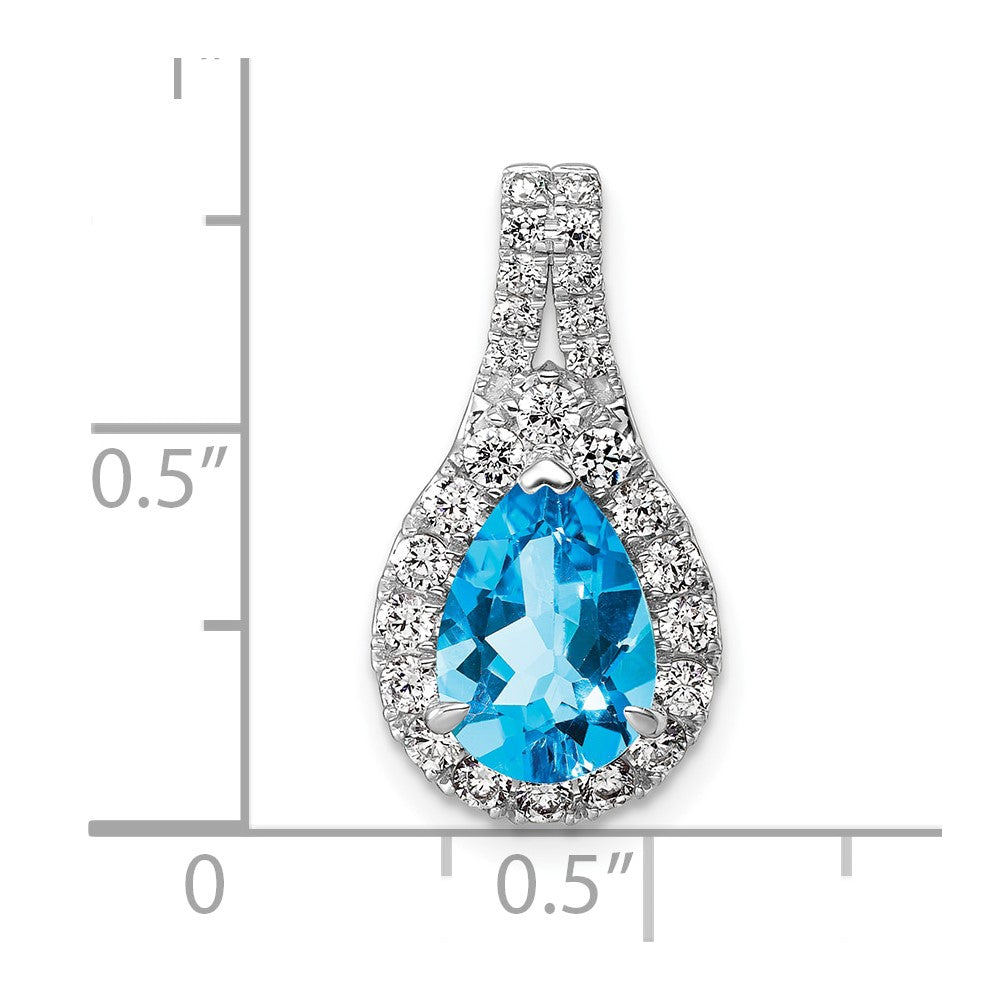 14k White Gold 14KW Lab Grown VS/SI FGH Dia and Blue Topaz Pear Complete Pendant