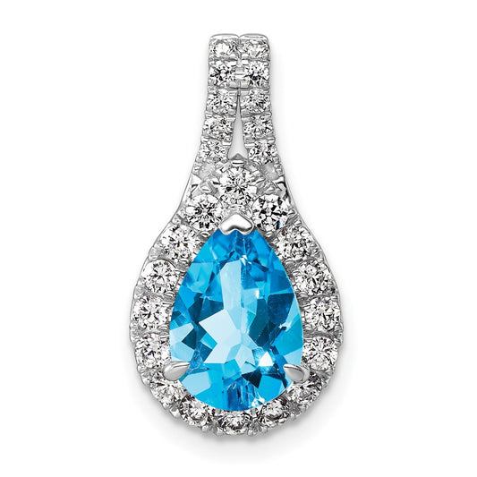 14k White Gold 14KW Lab Grown VS/SI FGH Dia and Blue Topaz Pear Complete Pendant