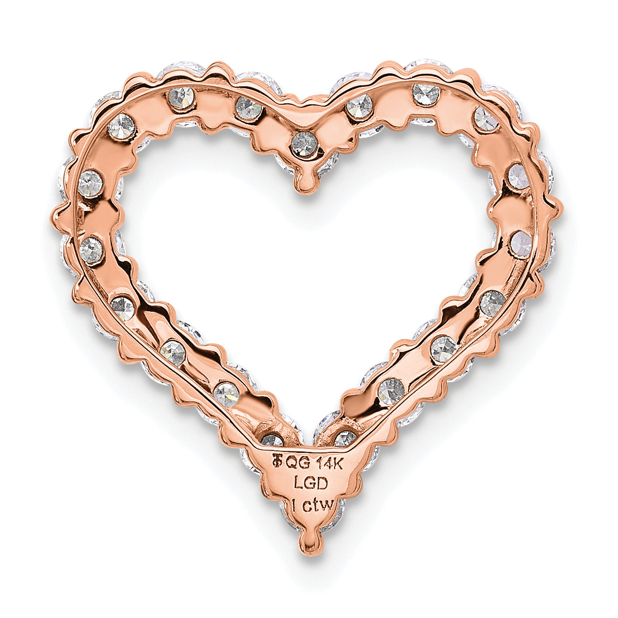 14k Rose Gold 1 Ct. Lab Grown Diamond VS/SI+ G+ Heart Chain Slide Pendant