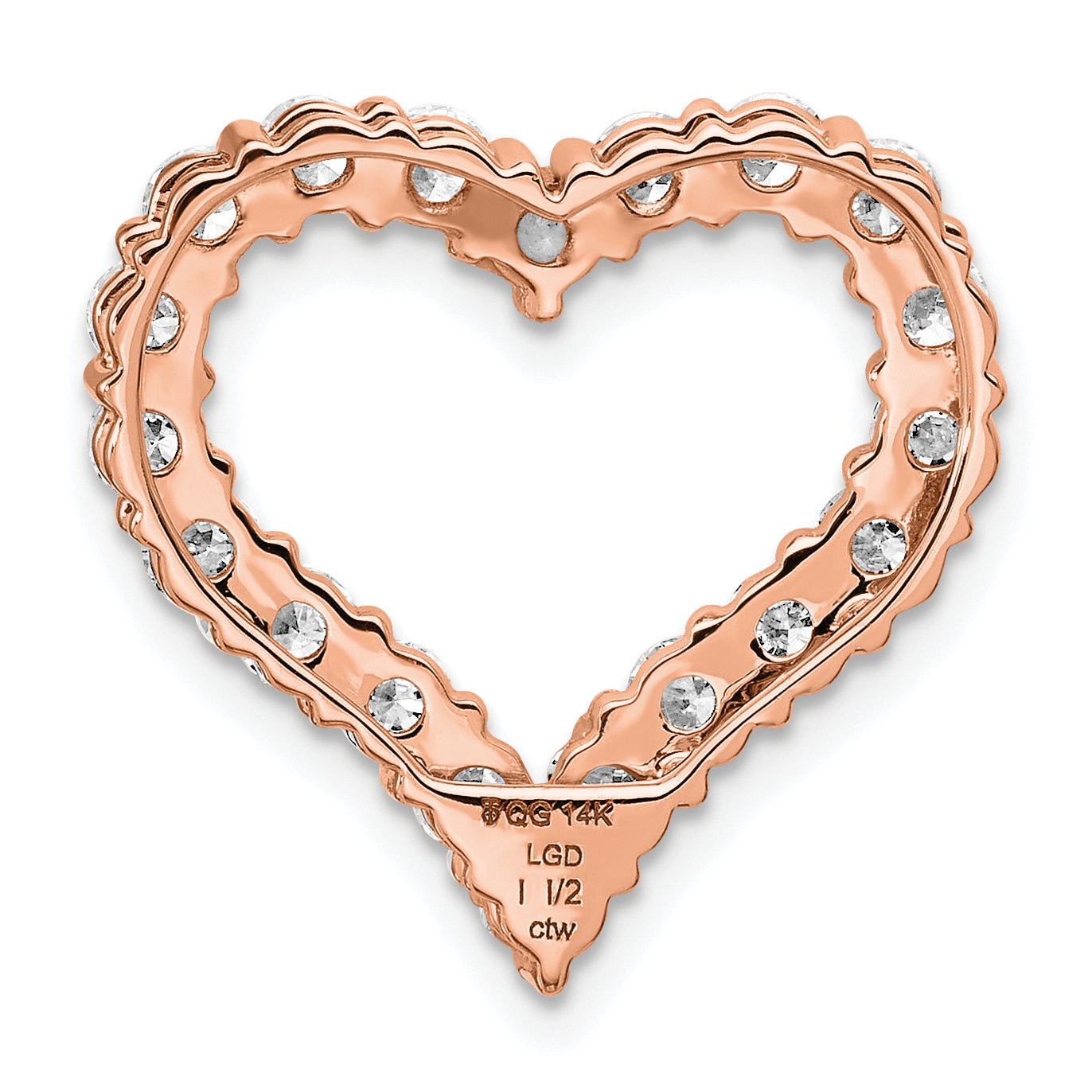 14k Rose Gold 1 1/2 Ct. Lab Grown Diamond VS/SI+ G+ Heart Chain Slide Pendant