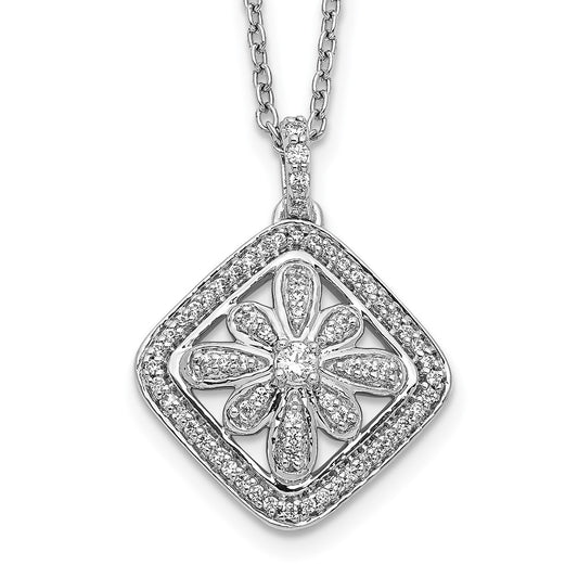 14k White Gold 1/4 Ct. Lab Grown Diamond VS/SI+ G+ 18 inch Vintage Pendant Necklace