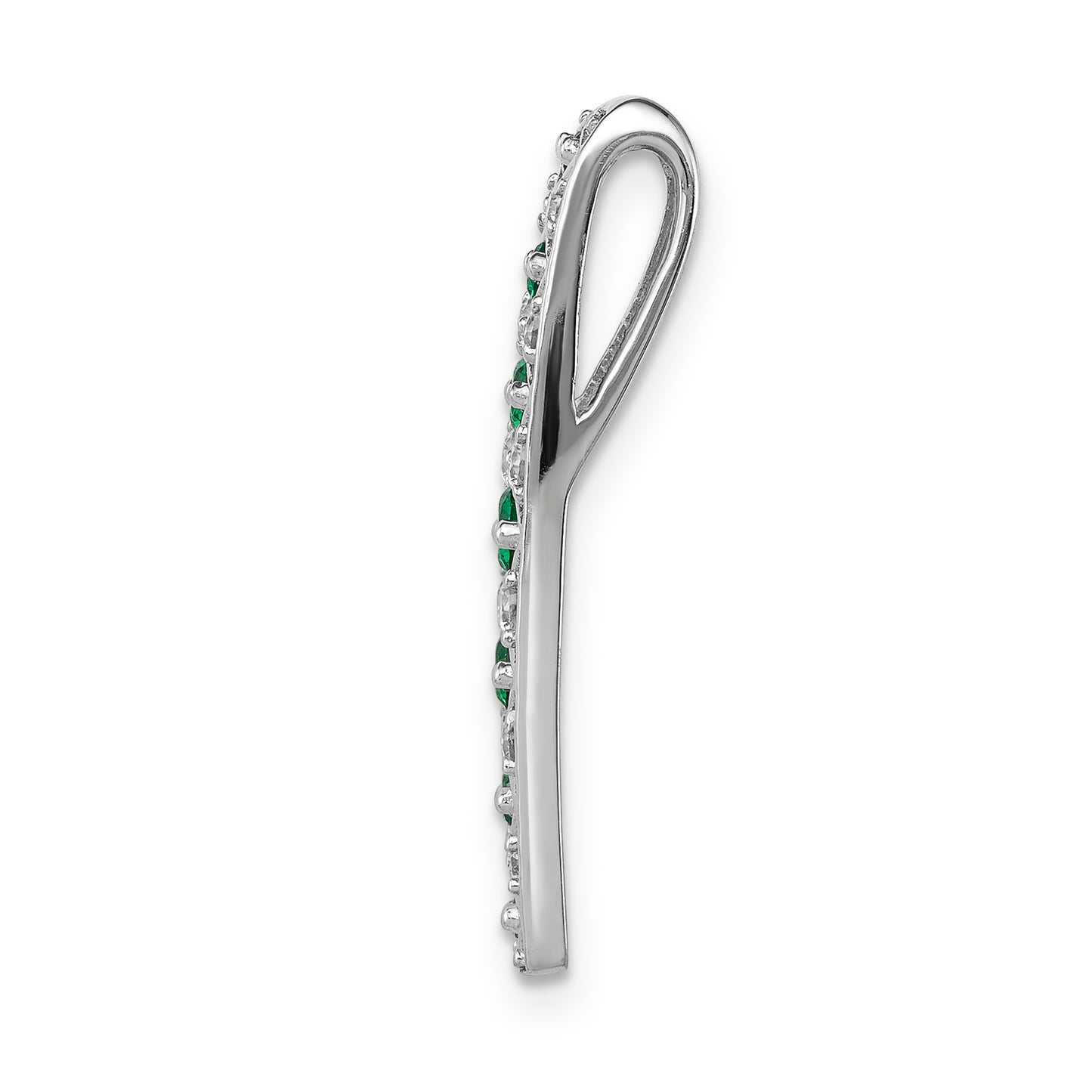 14k White Gold 1/5 Ct. Lab Grown Diamond VS/SI+ G+ and Lab Created Emerald Chain Slide Pendant