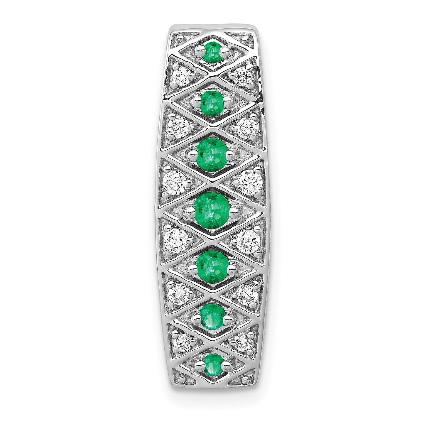 14k White Gold 1/5 Ct. Lab Grown Diamond VS/SI+ G+ and Lab Created Emerald Chain Slide Pendant