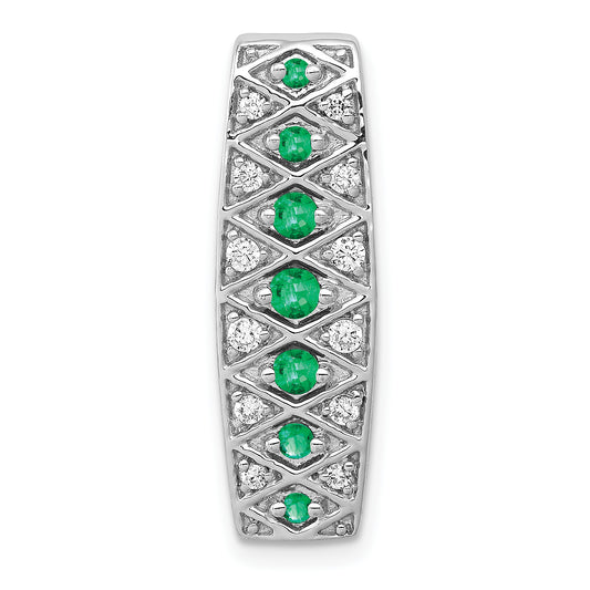 14k White Gold 1/5 Ct. Lab Grown Diamond VS/SI+ G+ and Lab Created Emerald Chain Slide Pendant