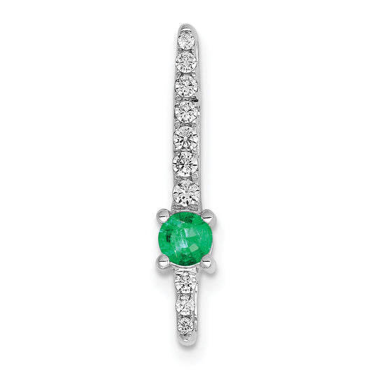 14k White Gold 1/6 Ct. Lab Grown Diamond VS/SI+ G+ and Lab Created Emerald Chain Slide Pendant