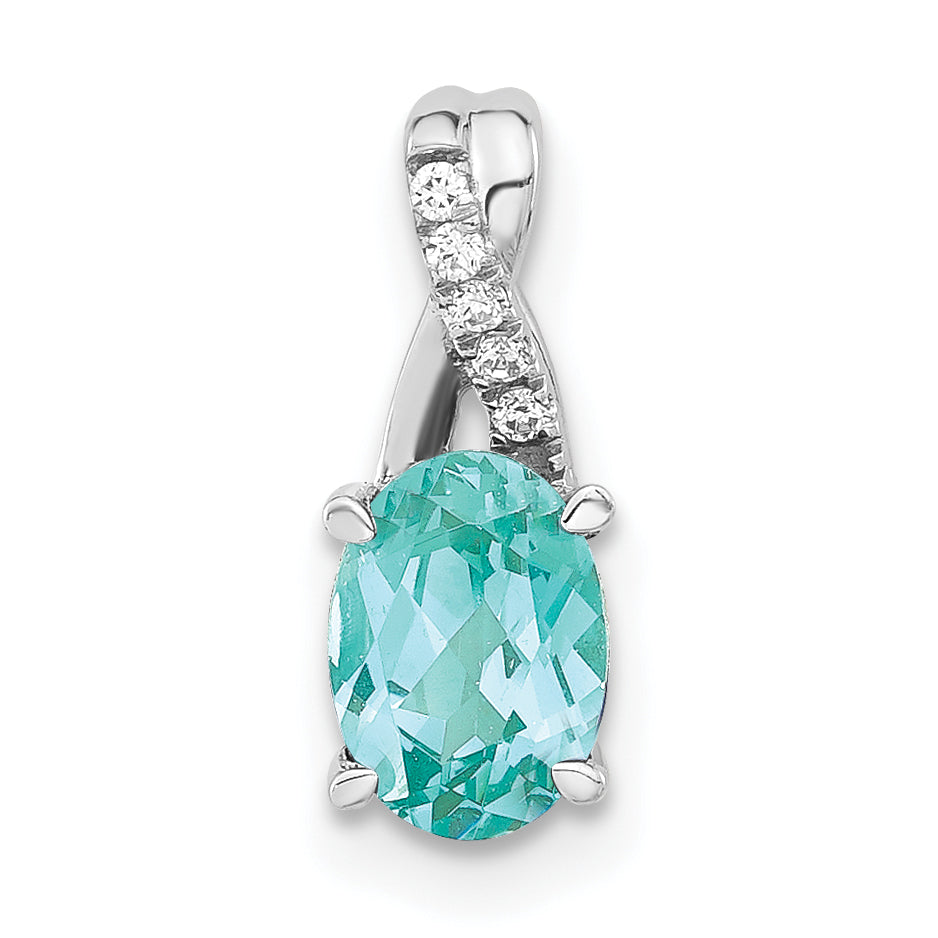 Pure Serenity 14k White Gold .03 Ct. Lab Grown Diamond VS/SI+ G+ and Lab Created Paraiba Teardrop Pendant