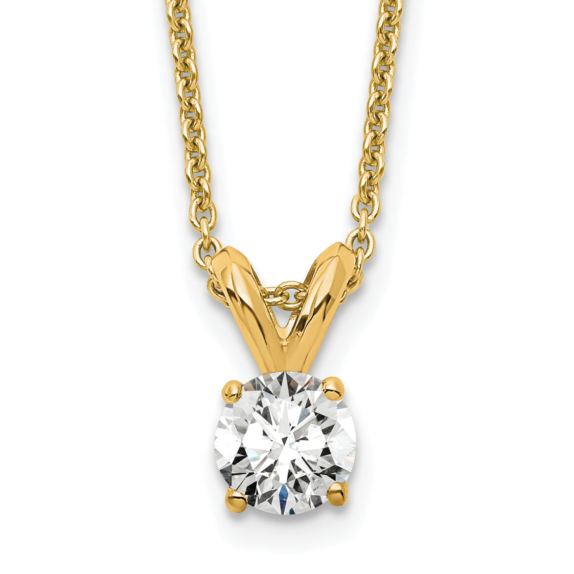 14k Yellow Gold 1/4 Ct. Lab Grown Diamond VS/SI+ G+ Round Four Prong 18 inch Solitaire Pendant Necklace