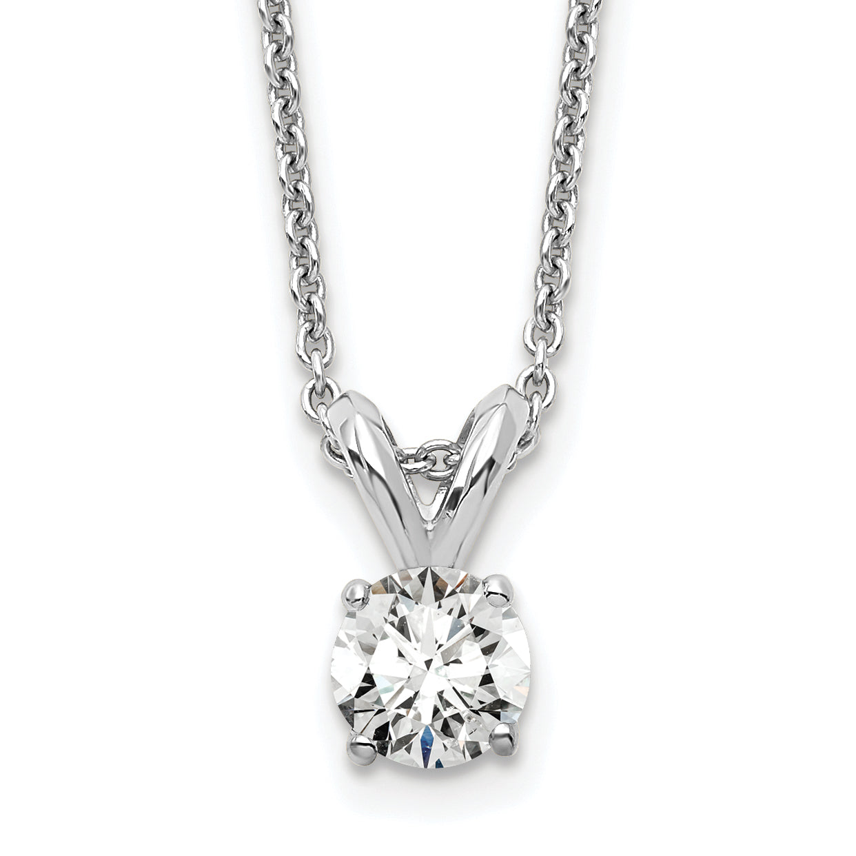 14k White Gold 1/4 Ct. Lab Grown Diamond VS/SI+ G+ Round Four Prong 18 inch Solitaire Pendant Necklace