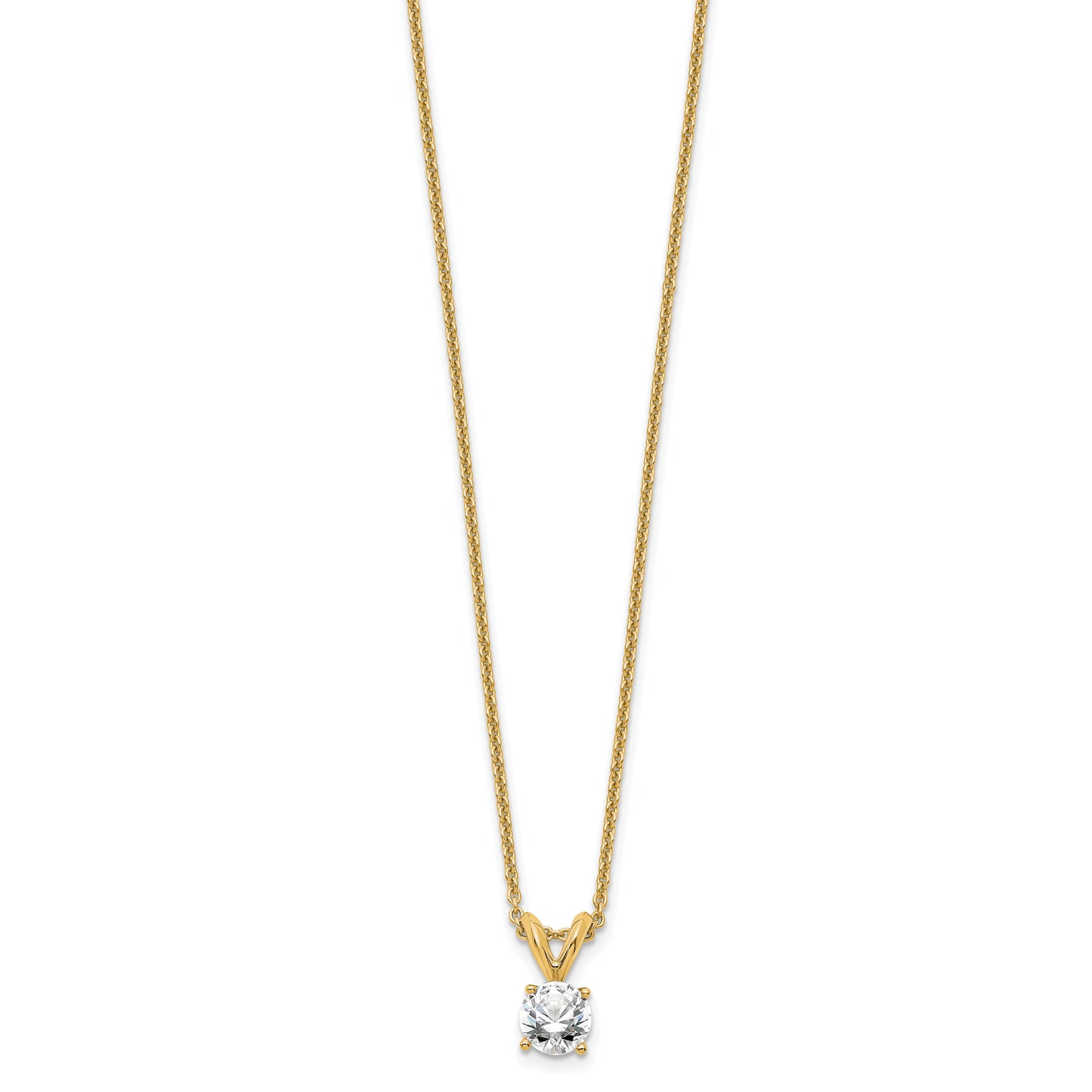 14k Yellow Gold 1/3 Ct. Lab Grown Diamond VS/SI+ G+ Round Four Prong 18 inch Solitaire Pendant Necklace