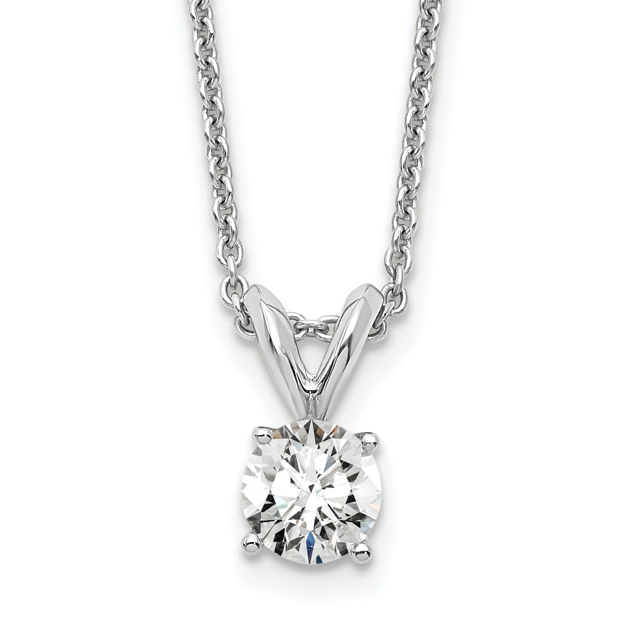 14k White Gold 1/3 Ct. Lab Grown Diamond VS/SI+ G+ Round Four Prong 18 inch Solitaire Pendant Necklace