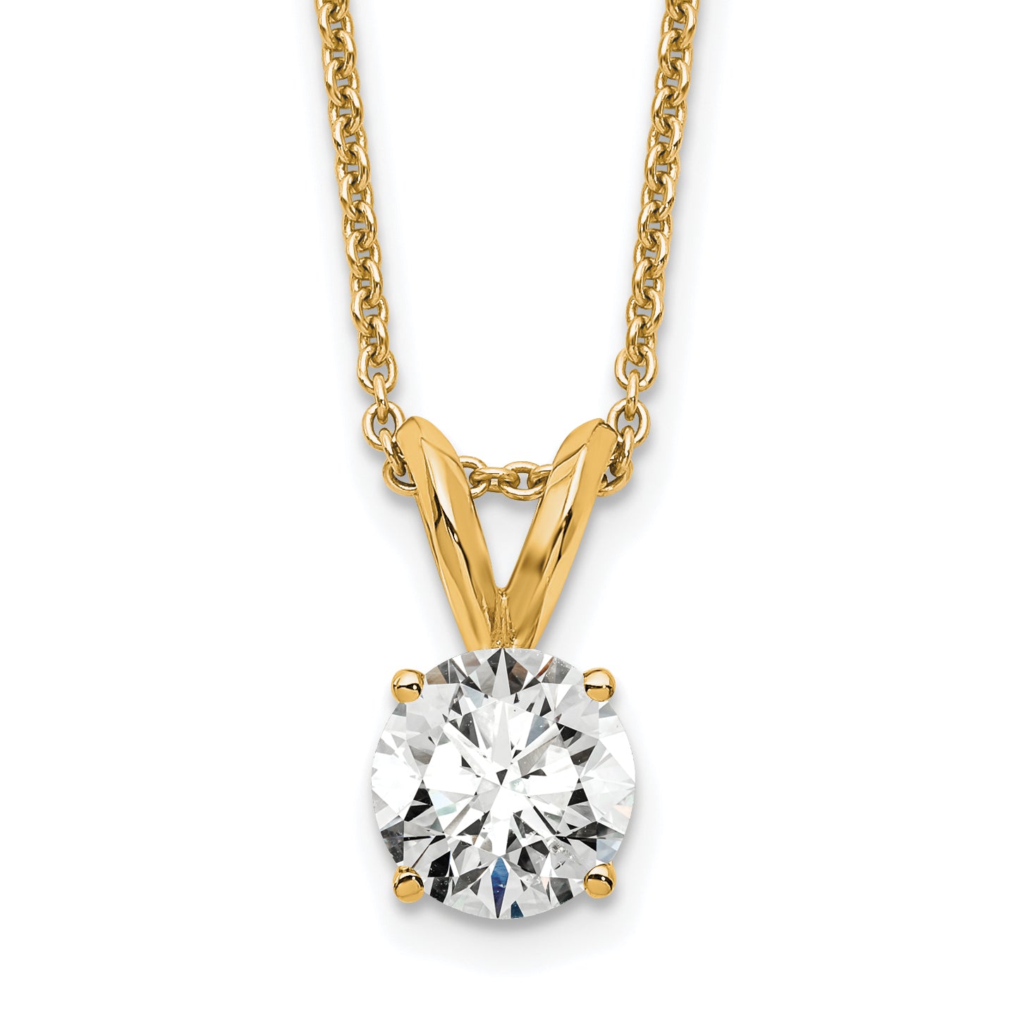 14k Yellow Gold 1/2 Ct. Lab Grown Diamond VS/SI+ G+ Round Four Prong 18 inch Solitaire Pendant Necklace