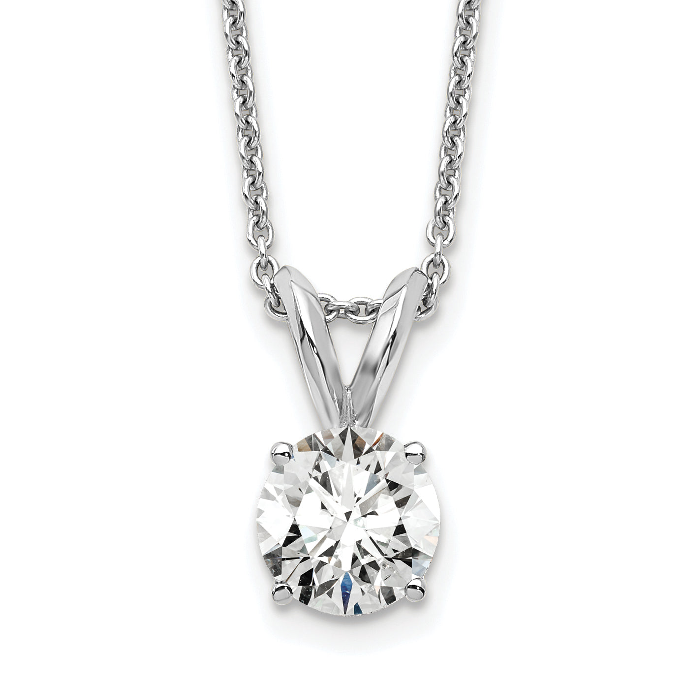 14k White Gold 1/2 Ct. Lab Grown Diamond VS/SI+ G+ Round Four Prong 18 inch Solitaire Pendant Necklace