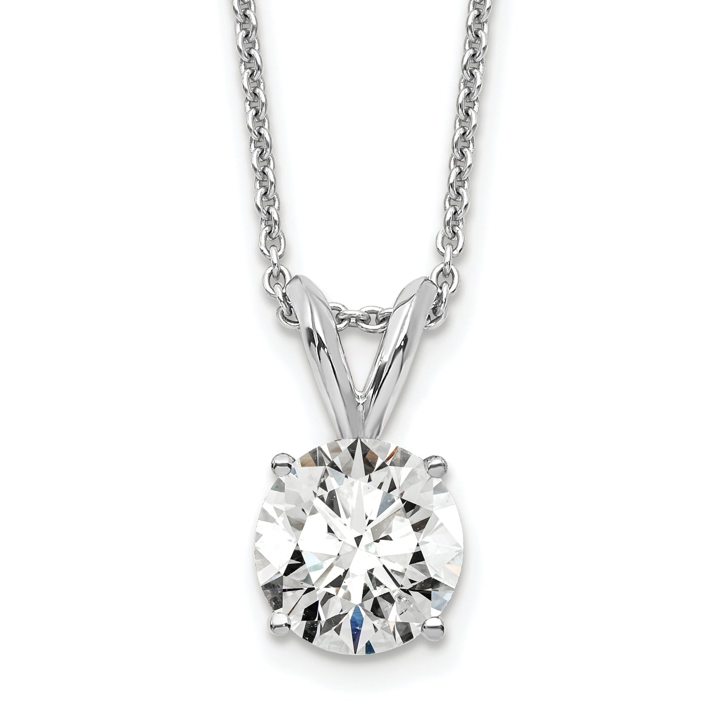 14k White Gold 3/4 Ct. Certified Lab Grown Diamond VS/SI+ G+ Round Four Prong 18 inch Solitaire Pendant Necklace