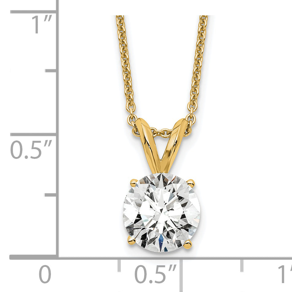 14k Yellow Gold 1 Ct. Certified Lab Grown Diamond VS/SI+ G+ Round Four Prong 18 inch Solitaire Pendant Necklace