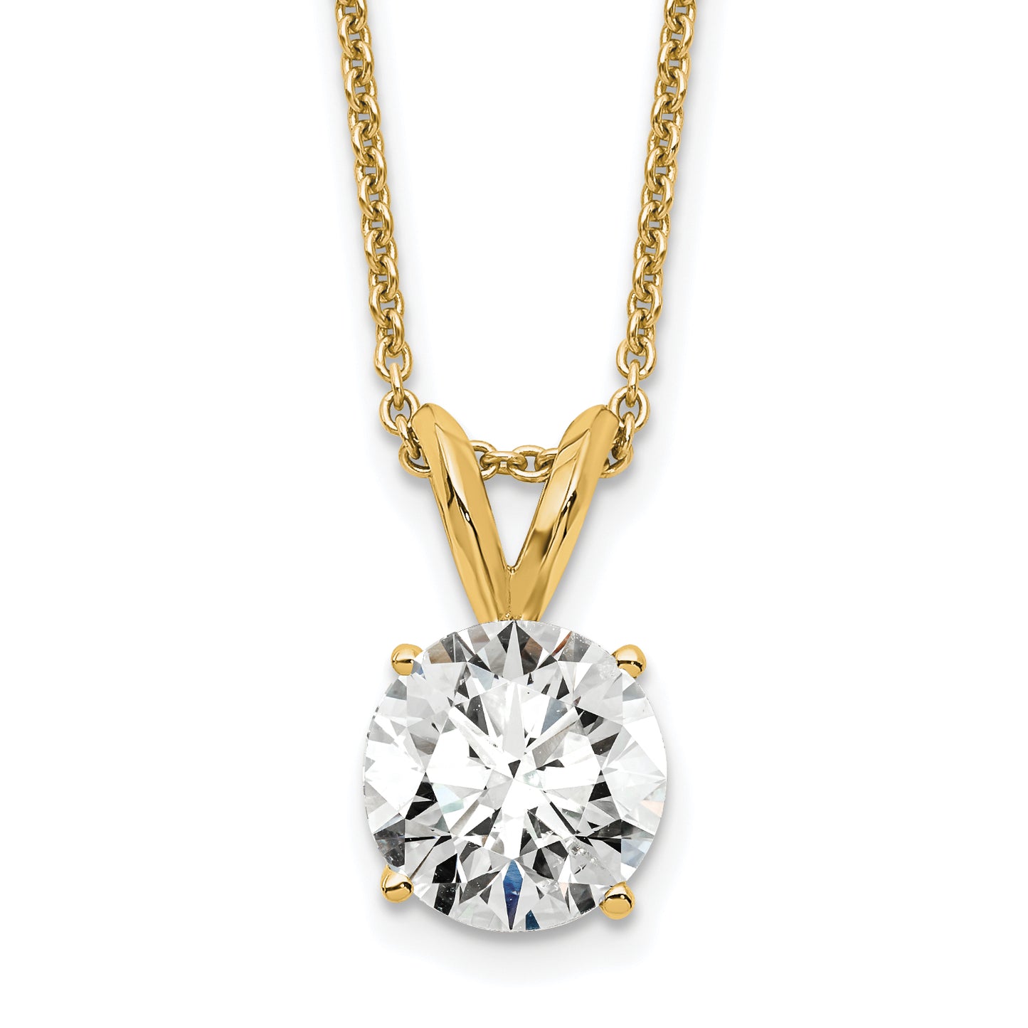 14k Yellow Gold 1 Ct. Lab Grown Diamond VS+ F+ Round Four Prong 18 inch Solitaire Pendant Necklace